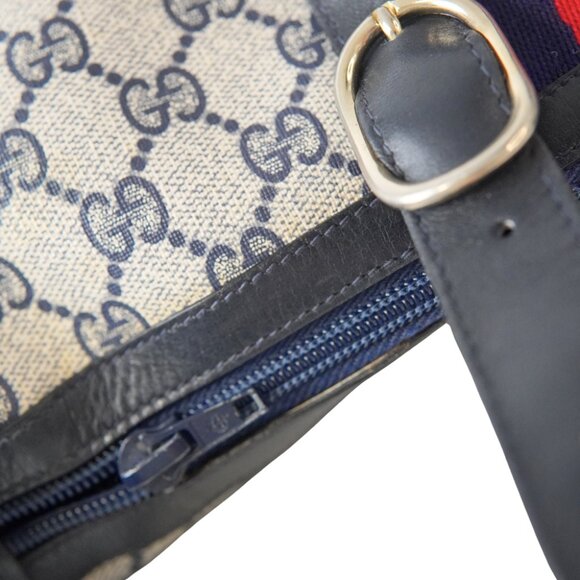 GUCCI Vintage Sherry Line Shoulder Bag Navy | GG Pattern | Interlocking G emblem - Picture 11 of 13